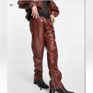 ASOS STRAIGHT LEG JEANS IN RED SNAKE LEATHER LOOK